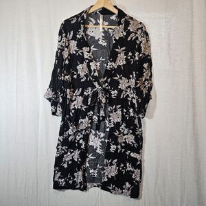 Spiritual Gangster Maya Floral Print Kimono Black White Topper Tie One Size